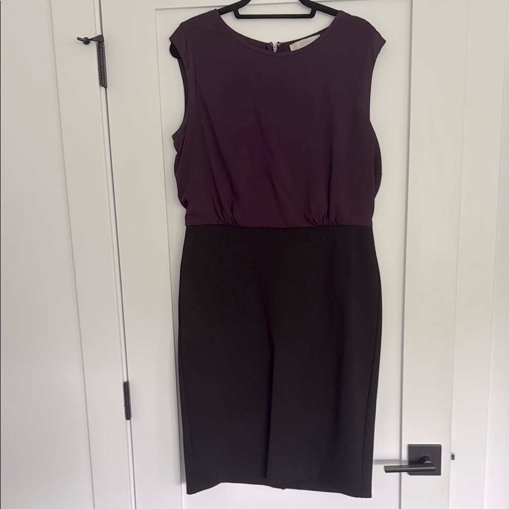 LOFT Elegant Purple and Black Midi Dress